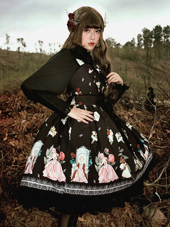 ゴスロリ ブラウス ロリータ トップ ブラック 長袖 レース リボン リボン ロリータ シャツ