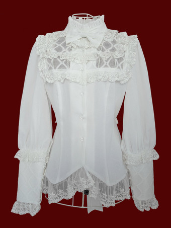 ホワイト ゴスロリ ブラウス ロリータ トップ ブラック 長袖 レース リボン リボン ロリータ シャツ