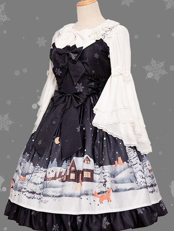 スイートロリータ ブラウス リボン レース 長袖 ロリータ トップ ブラウス リボン ホワイト ロリータ シャツ