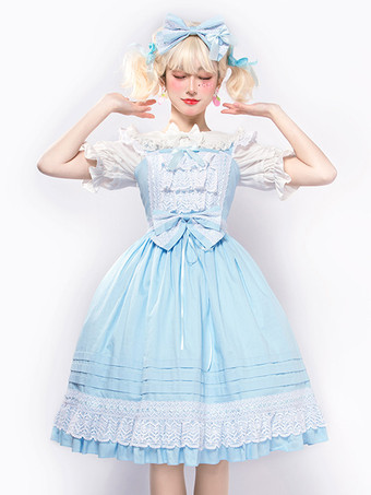Light Sky BlueSweet Lolita Dress Polyester Sleeveless Sweet Jumper Lolita Dress