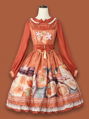 中国風ロリータドレス弓長袖シフォン中国風花柄紫中国風ロリータ