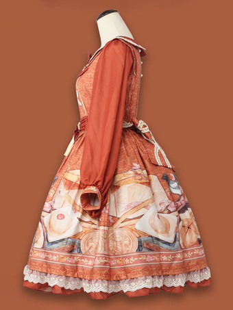 中国風ロリータドレス弓長袖シフォン中国風花柄紫中国風ロリータ