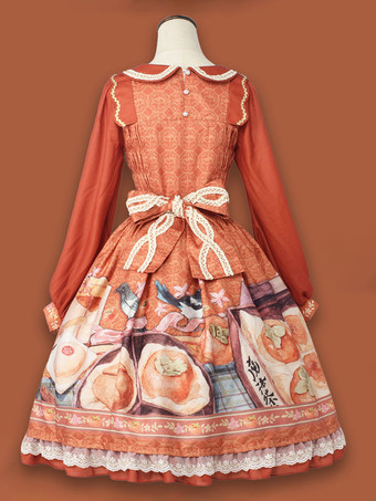 中国風ロリータドレス弓長袖シフォン中国風花柄紫中国風ロリータ