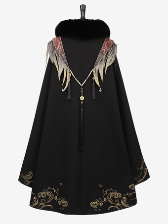 Lolita-Umhang im chinesischen Stil chinesisches schwarzes Polyester Perlen Fransen metallische Winter-Lolita-Outwears