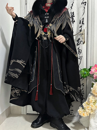 Lolita-Umhang im chinesischen Stil chinesisches schwarzes Polyester Perlen Fransen metallische Winter-Lolita-Outwears