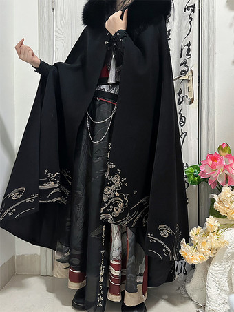 Lolita-Umhang im chinesischen Stil chinesisches schwarzes Polyester Perlen Fransen metallische Winter-Lolita-Outwears