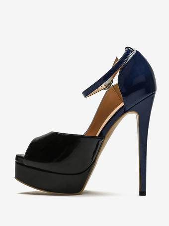 レディース ハイヒール プラットフォーム ピープトゥ アンクル ストラップ パンプス