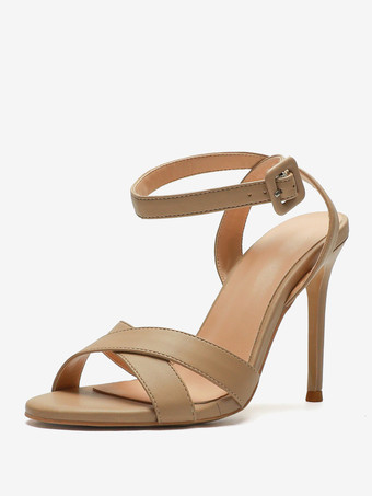 NudeBlack Heeled Sandals Open Toe Buckle Detail Stiletto Heel Sandals