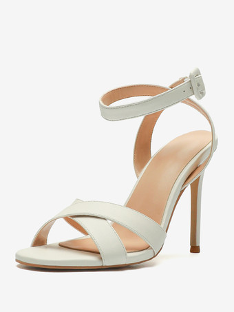 White Black Heeled Sandals Open Toe Buckle Detail Stiletto Heel Sandals