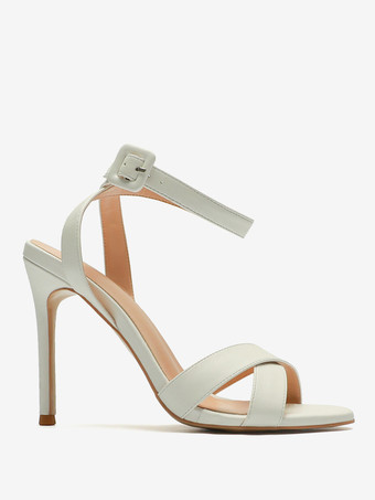 Black Heeled Sandals Open Toe Buckle Detail Stiletto Heel Sandals