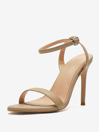 肌色レディース ヒール サンダル ブラック オープントゥ スティレット ヒール サンダル 靴