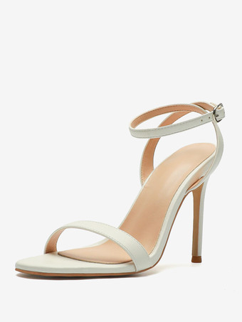 ホワイト レディース ヒール サンダル ブラック オープントゥ スティレット ヒール サンダル 靴