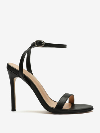 レディース ヒール サンダル ブラック オープントゥ スティレット ヒール サンダル 靴