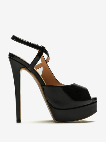 レディース ヒール サンダル ピープトウ スティレットヒール パテント PU アッパー サンダル