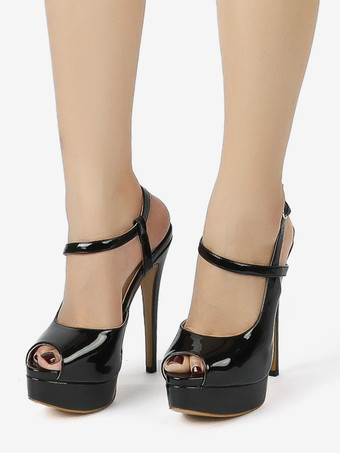 レディース ヒール サンダル ピープトウ スティレットヒール パテント PU アッパー サンダル