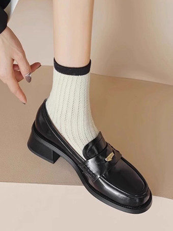 レディース ブラウン ローファー ラウンドトゥ スリッポン ペニー ローファー