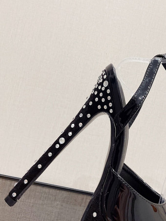 ハイヒール セクシー サンダル ブラック PU レザー ピープトウ ハイ (3-3.9 インチ) セクシーな靴