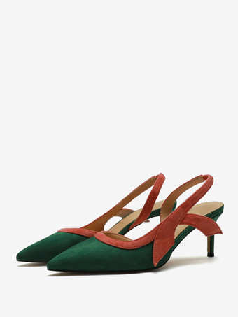 グリーン レディース ハイヒール スエード スティレットヒール スリッポン パンプス