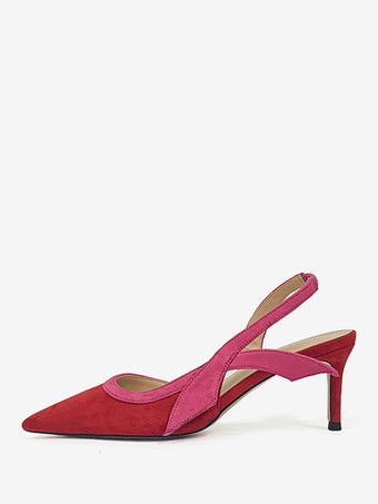 レッド レディース ハイヒール スエード スティレットヒール スリッポン パンプス