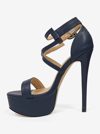 Dunkelblau Damen-Sandalen mit offenem Zehenbereich Stiletto-Absatz