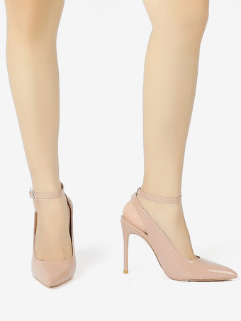 レディース ブラック ハイヒール ポインテッドトゥ スティレットヒール アンクルストラップ スリングバック パンプス