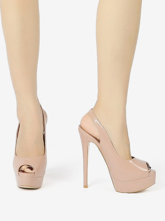 レディース ハイヒール ピープトゥ プラットフォーム スティレットヒール パンプス