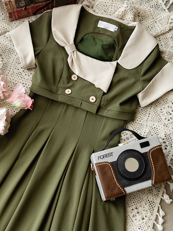 クラシック ロリータ ドレス ポリエステル ノースリーブ ロリータ ドレス カラーブロック クラシック ブラック