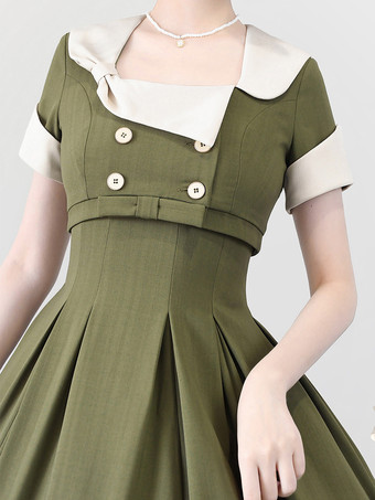 クラシック ロリータ ドレス ポリエステル ノースリーブ ロリータ ドレス カラーブロック クラシック ブラック