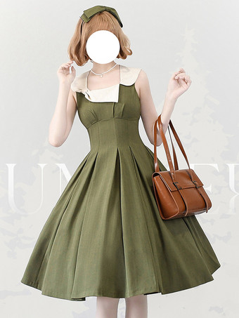 クラシック ロリータ ドレス ポリエステル ノースリーブ ロリータ ドレス カラーブロック クラシック ブラック