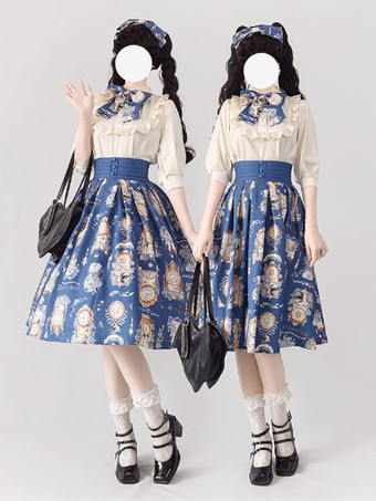 bleu foncé Jupes Lolita fleurie imprimé floral classique Lolita SK