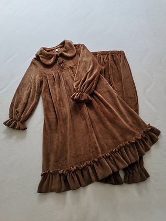 ゴスロリ衣装 ライトブラウン リボン フリル 長袖 パンツ トップ