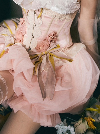 ピンク甘いロリータ ペチコート ポリエステル フリル リボン ホワイト ロリータ アンダースカート