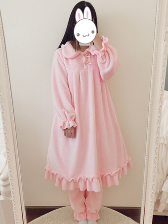 ピンクゴスロリ衣装 ライトブラウン リボン フリル 長袖 パンツ トップ