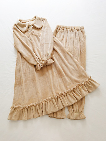 ゴスロリ衣装 ライトブラウン リボン フリル 長袖 パンツ トップ