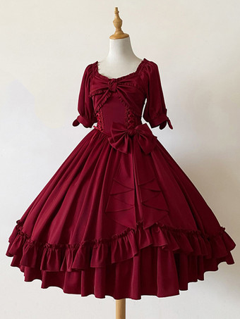 クラシック ロリータ ドレス ポリエステル 半袖 ロリータ ドレス クラシック ダークグリーン