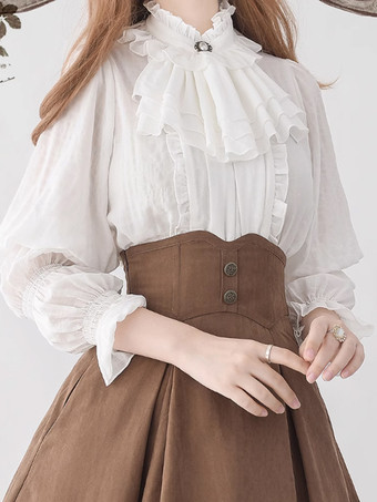 甘いロリータ ブラウス フリル ロリータ トップ 長袖ブラウス ホワイト ロリータ シャツ
