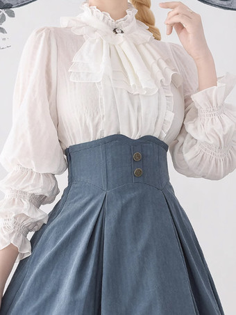 甘いロリータ ブラウス フリル ロリータ トップ 長袖ブラウス ホワイト ロリータ シャツ