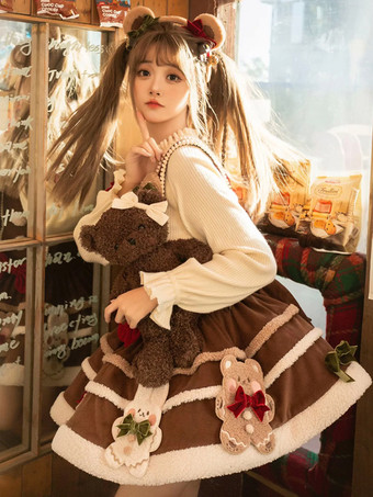 Süßes Lolita-Kleid aus Polyester ärmellos süßes Pullover-Lolita-Kleid