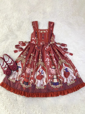 Vestido dulce de lolita Poliéster Sin mangas Volantes Dulce vestido de lolita tipo jersey