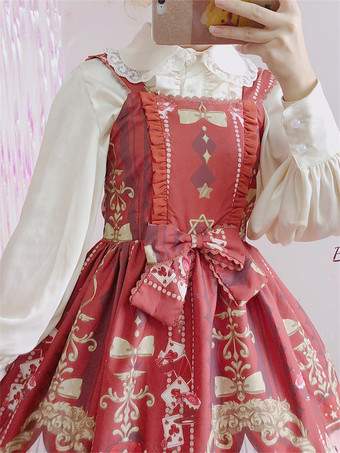 Vestido dulce de lolita Poliéster Sin mangas Volantes Dulce vestido de lolita tipo jersey