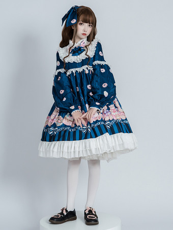 Sweet Lolita Dress Polyester Long Sleeves Ruffles Sweet Dress Lolita Dress