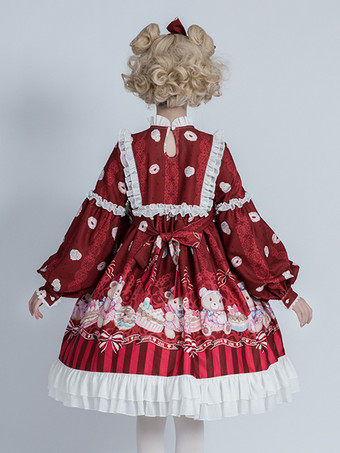 Sweet Lolita Dress Polyester Long Sleeves Ruffles Sweet Dress Lolita Dress