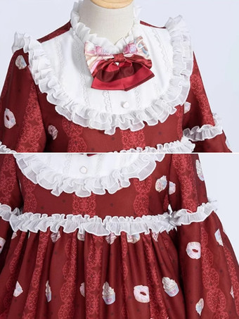 Sweet Lolita Dress Polyester Long Sleeves Ruffles Sweet Dress Lolita Dress