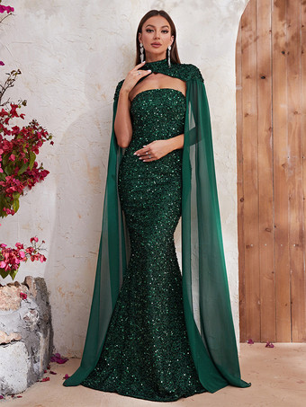 バーガンディ スパンコール ドレス キャップ スリーブ カットアウト ハイカラー プロム マキシ ドレス