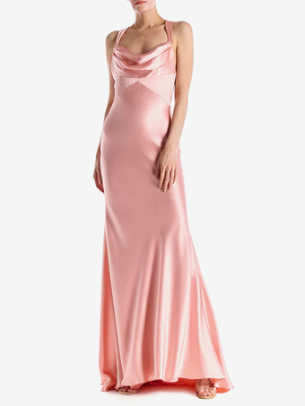 ブライズメイドドレス 弾性シルクのようなサテン Aライン マキシレングス ウェディングパーティードレス