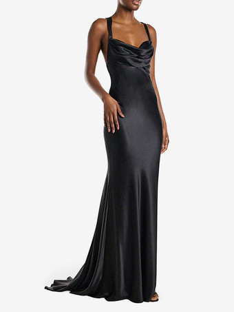 ブライズメイドドレス 弾性シルクのようなサテン Aライン マキシレングス ウェディングパーティードレス