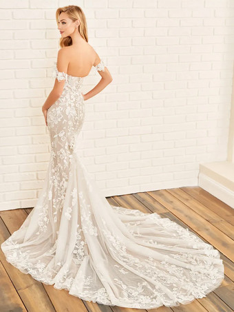 レースのウェディングドレス コートトレイン マーメイド ノースリーブ レース 恋人ネック ブライダルドレス