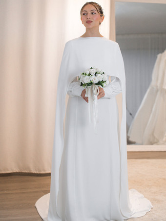 Wedding Wrap Ivory Short Sleeves Jewel Neck Cloaks Crepe Bridal Cover Up