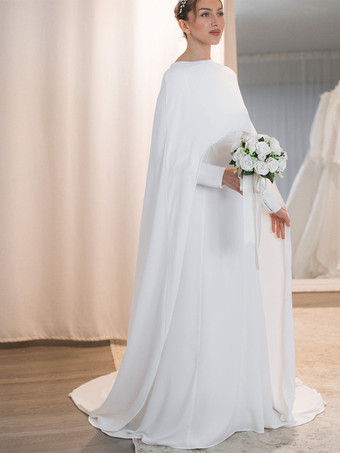 ウェディングラップ アイボリー 半袖 ジュエルネック マント クレープ ブライダル カバーアップ