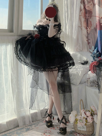 黒ロリータポリエステルノースリーブジャンパーロリータドレス